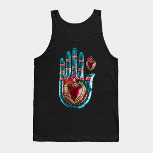 Tin hand mexican metal folk art and crafts sacred heart ornament Tank Top